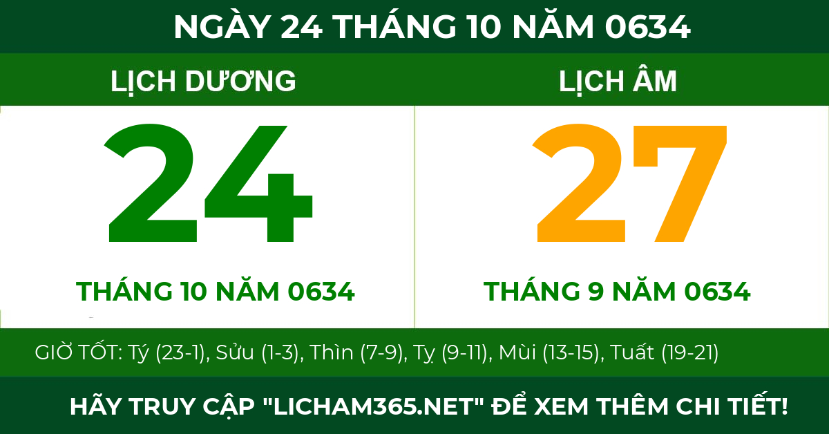 lịch âm ngày 24 tháng 10 năm 0634