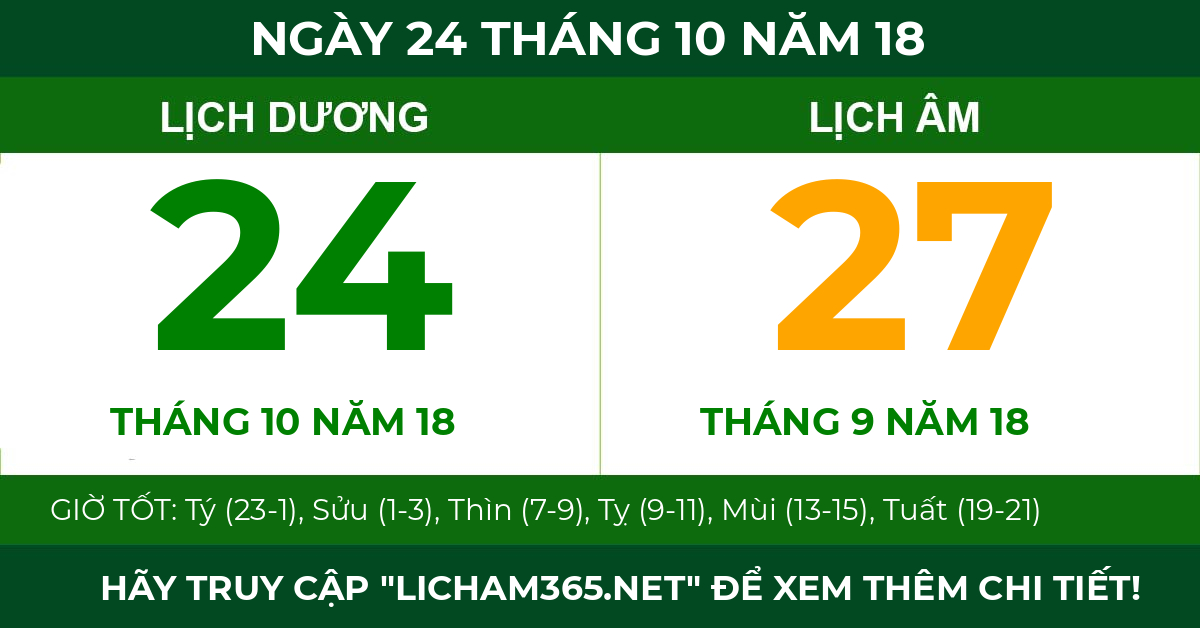 lịch âm ngày 24 tháng 10 năm 18