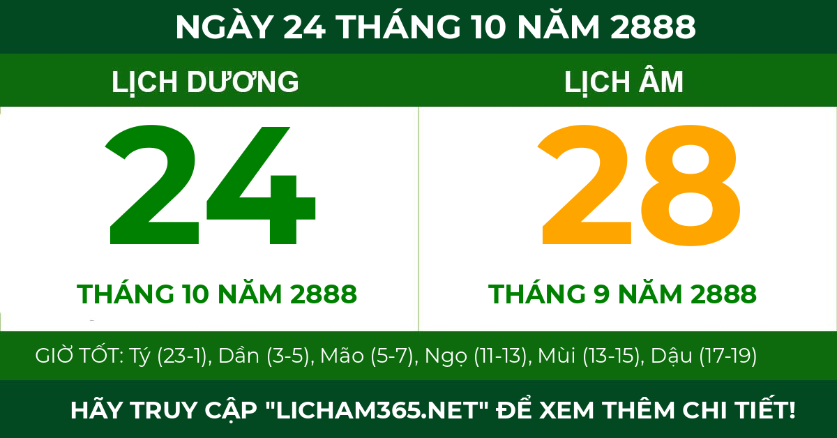 lịch âm ngày 24 tháng 10 năm 2888