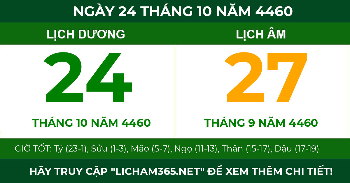 lịch âm ngày 24 tháng 10 năm 4460