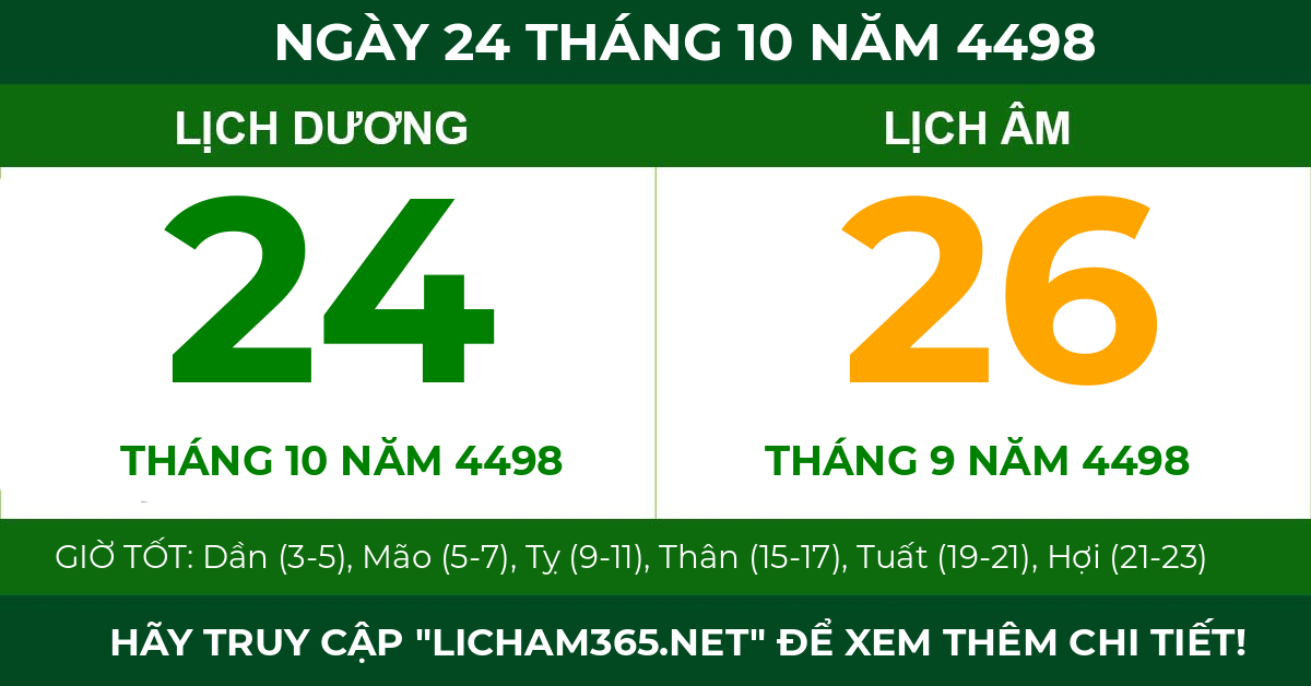 lịch âm ngày 24 tháng 10 năm 4498