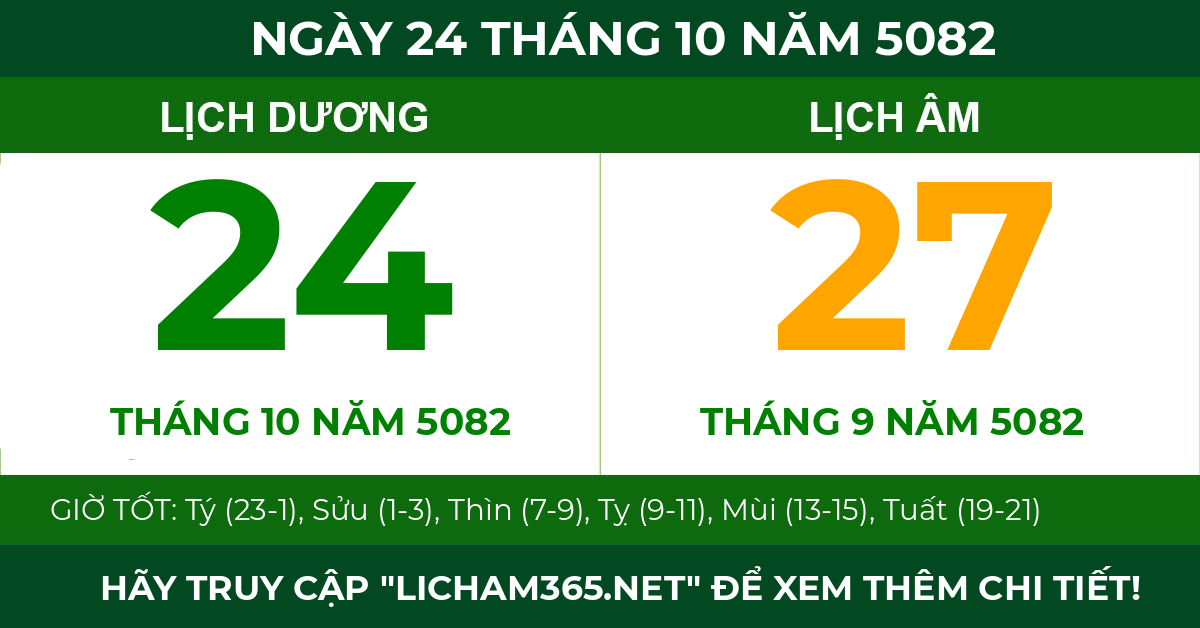 lịch âm ngày 24 tháng 10 năm 5082