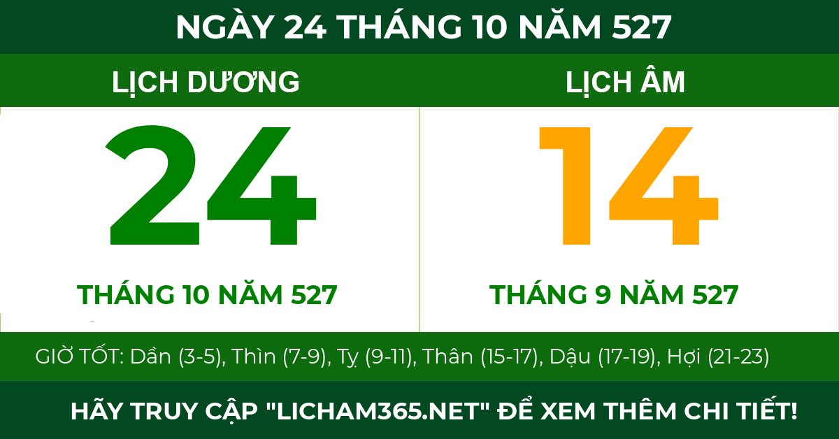lịch âm ngày 24 tháng 10 năm 527