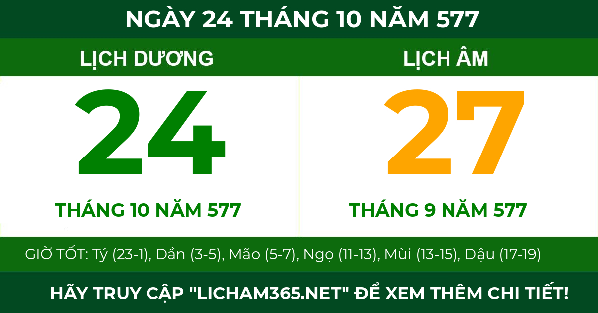 lịch âm ngày 24 tháng 10 năm 577