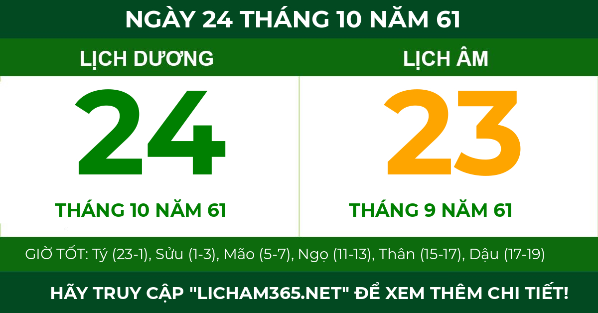 lịch âm ngày 24 tháng 10 năm 61