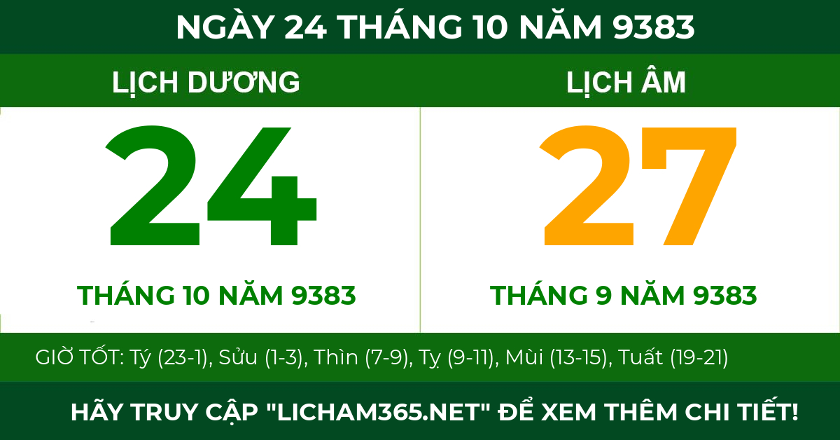 lịch âm ngày 24 tháng 10 năm 9383