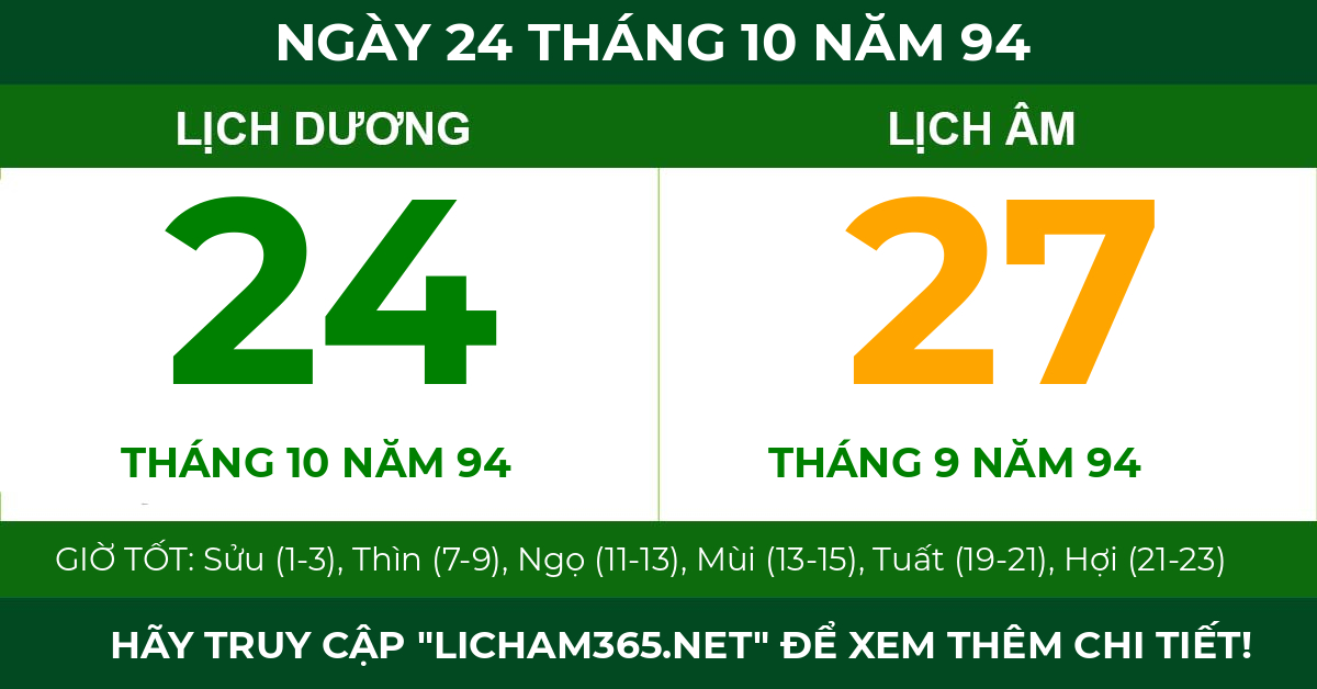 lịch âm ngày 24 tháng 10 năm 94
