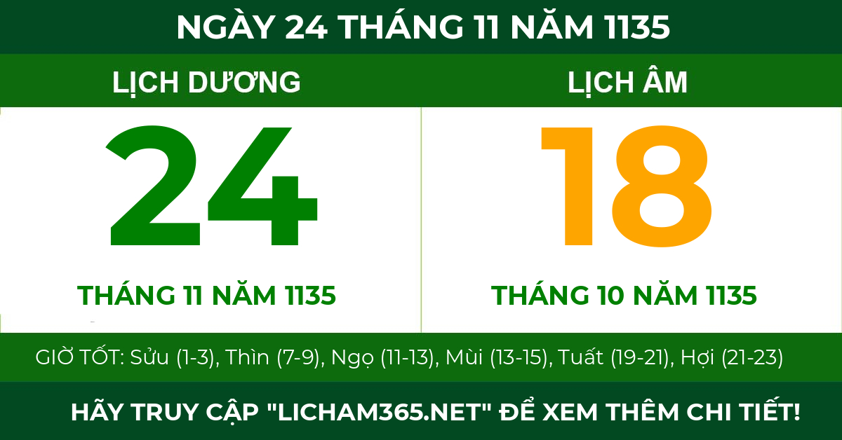 lịch âm ngày 24 tháng 11 năm 1135