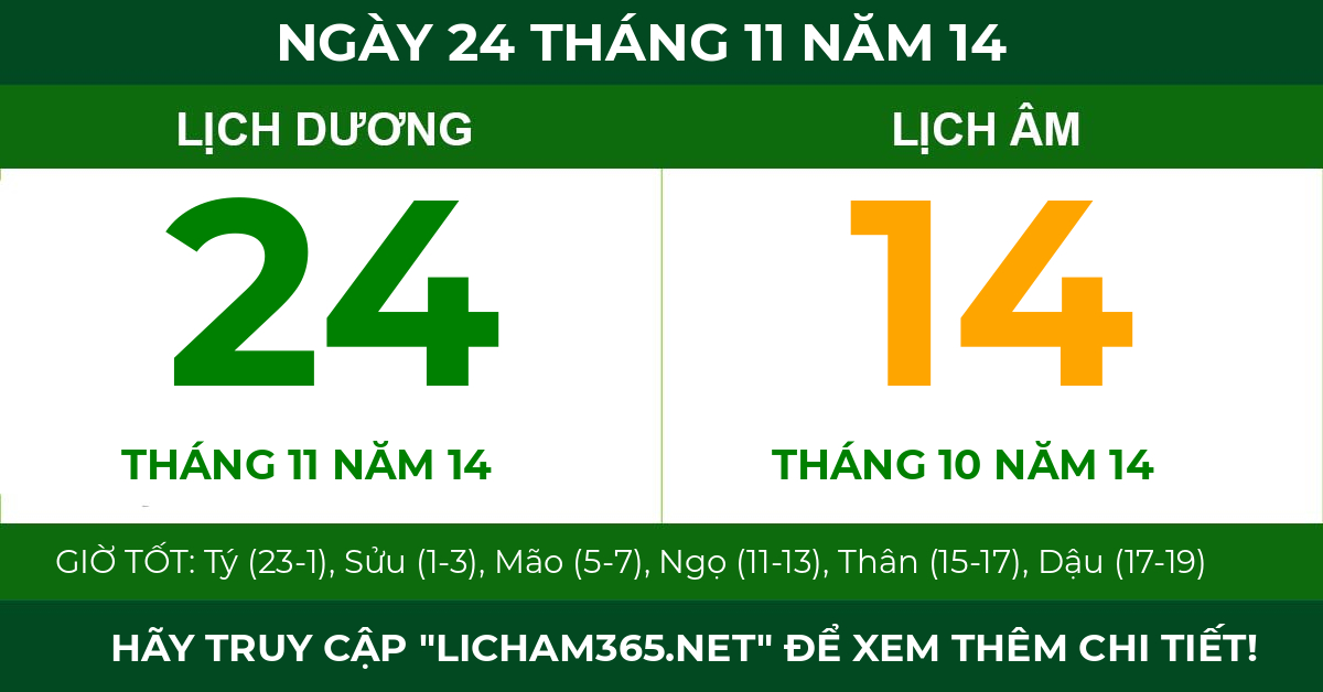 lịch âm ngày 24 tháng 11 năm 14