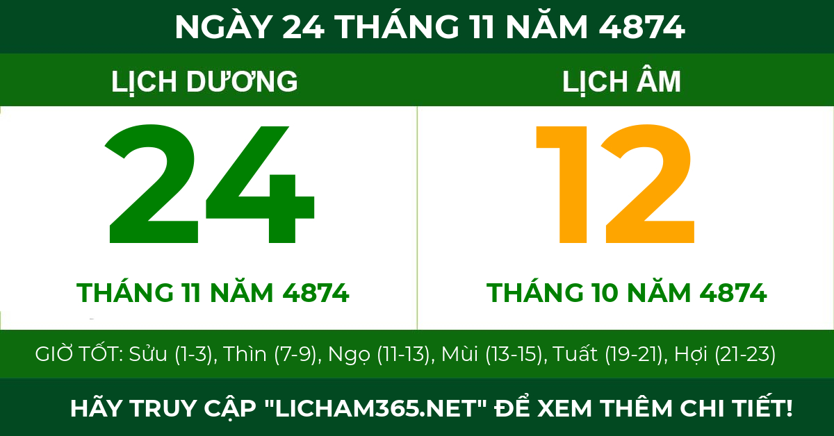 lịch âm ngày 24 tháng 11 năm 4874