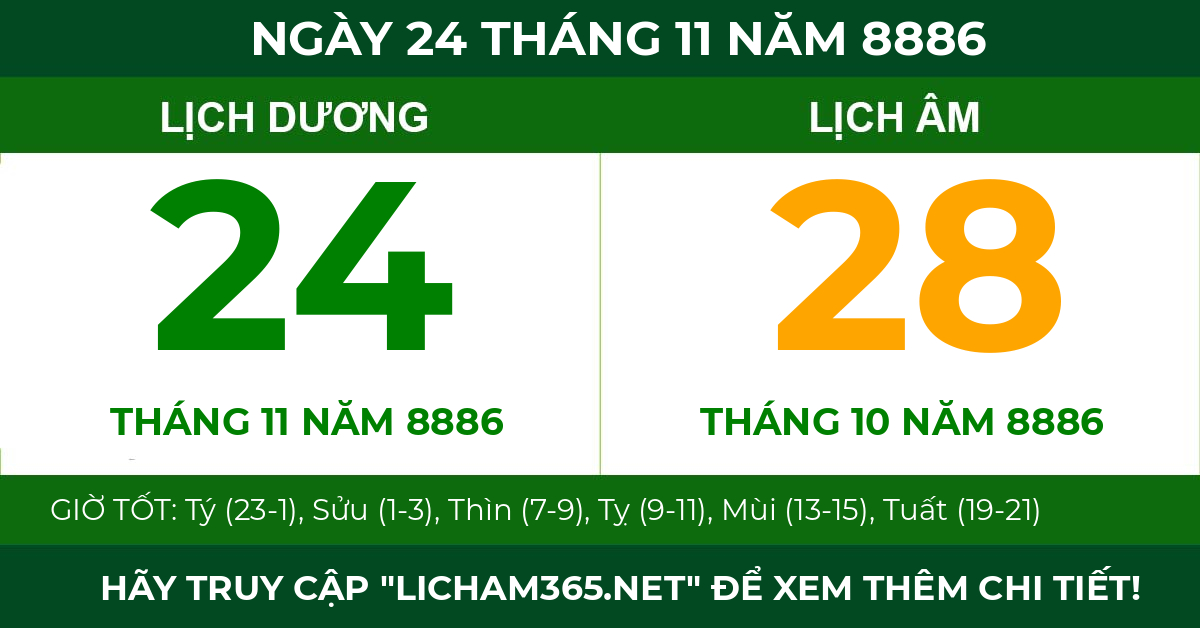lịch âm ngày 24 tháng 11 năm 8886