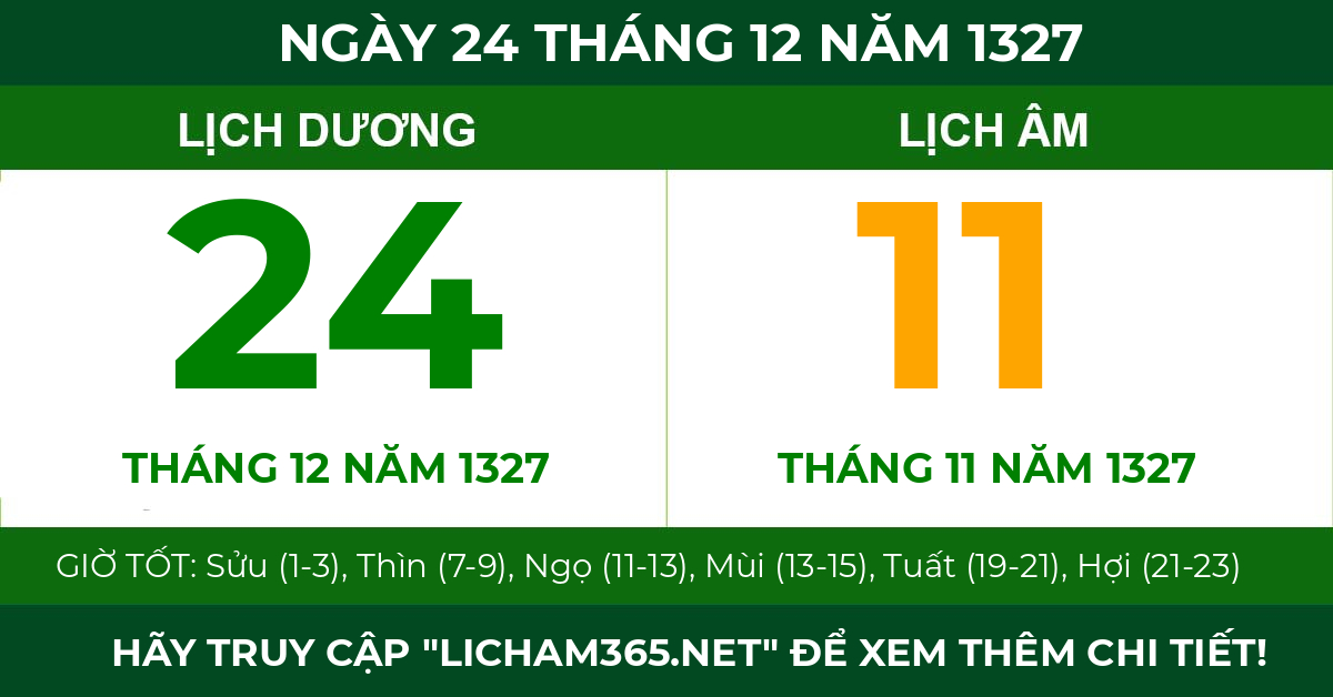 lịch âm ngày 24 tháng 12 năm 1327