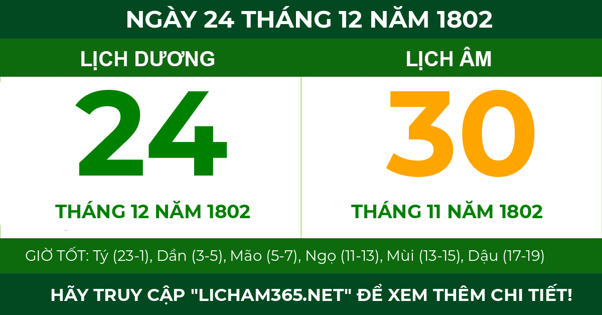 lịch âm ngày 24 tháng 12 năm 1802
