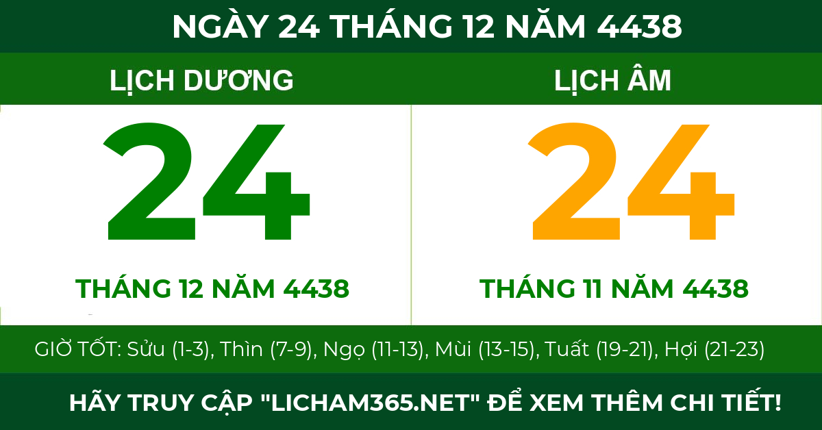 lịch âm ngày 24 tháng 12 năm 4438