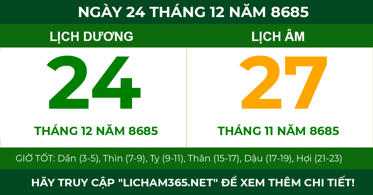 lịch âm ngày 24 tháng 12 năm 8685