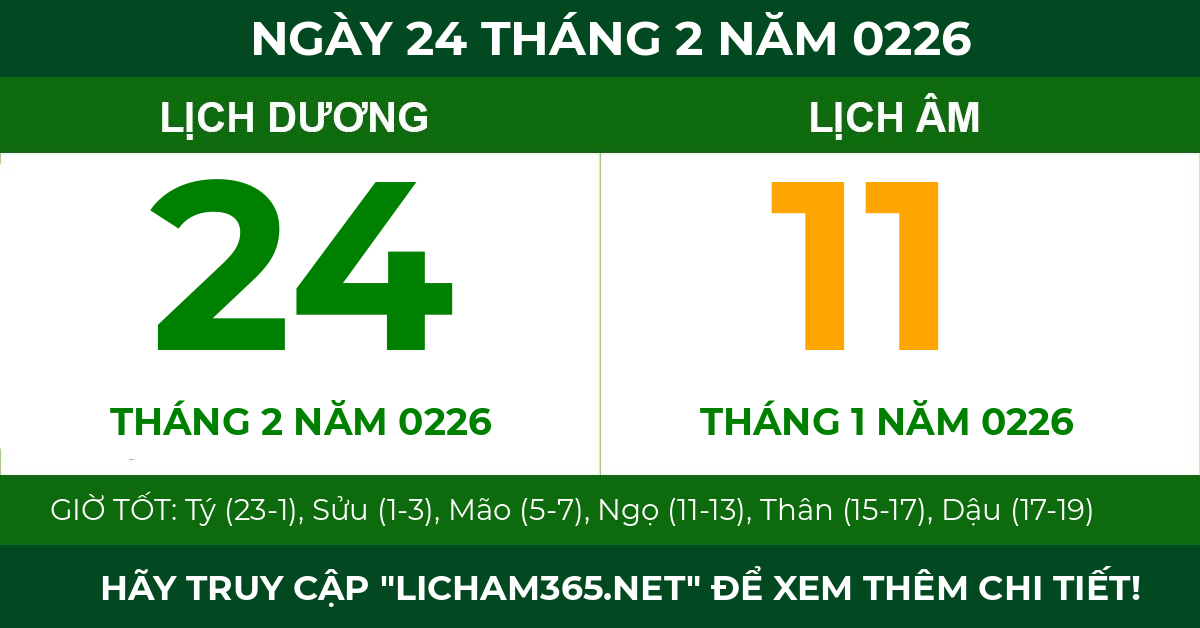 lịch âm ngày 24 tháng 2 năm 0226