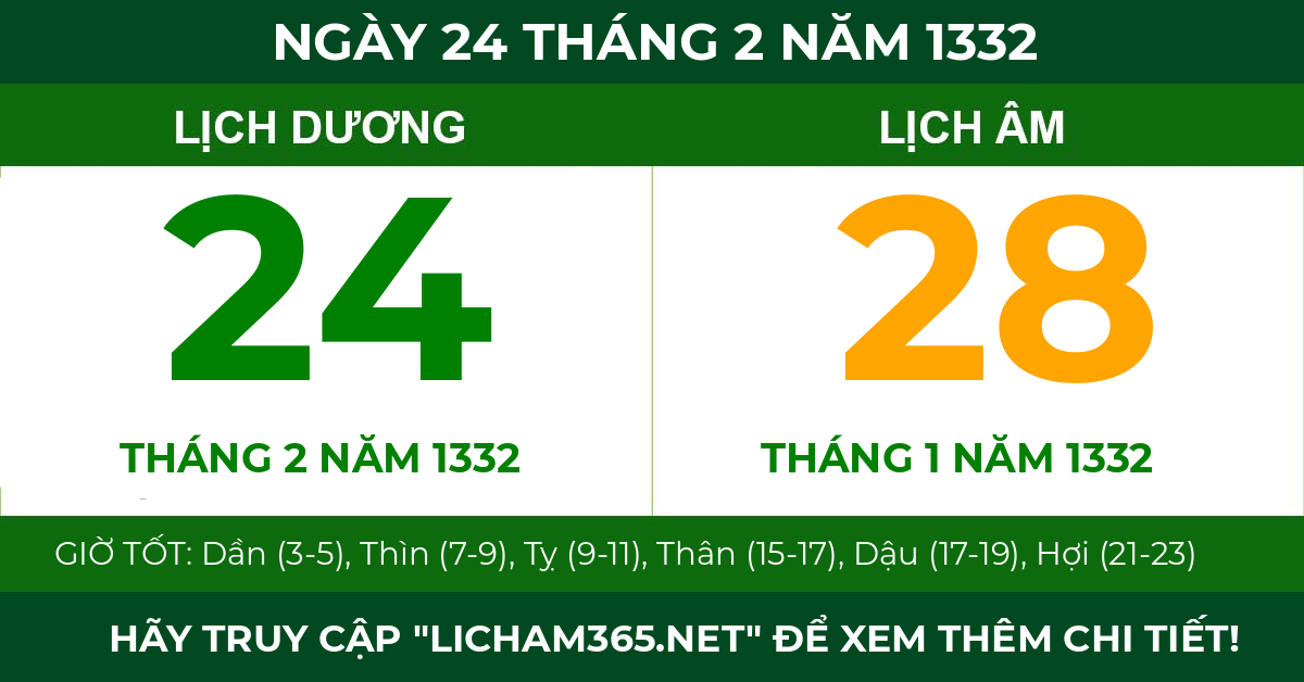 lịch âm ngày 24 tháng 2 năm 1332