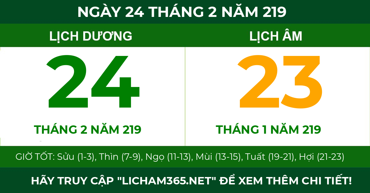lịch âm ngày 24 tháng 2 năm 219