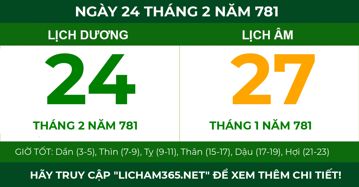 lịch âm ngày 24 tháng 2 năm 781