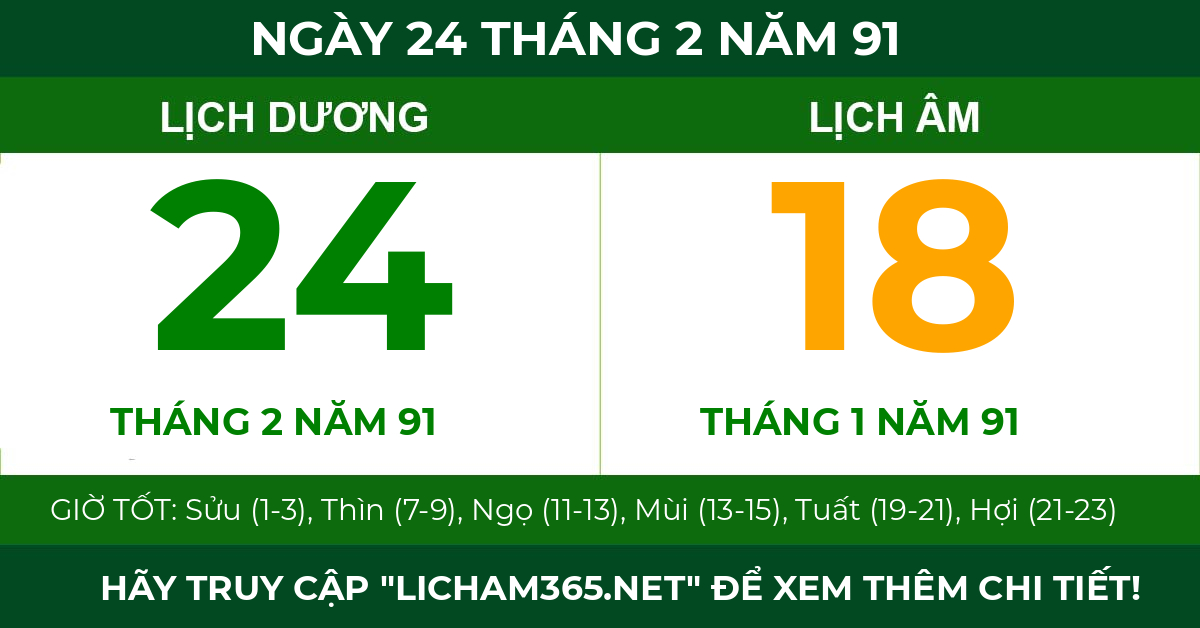 lịch âm ngày 24 tháng 2 năm 91