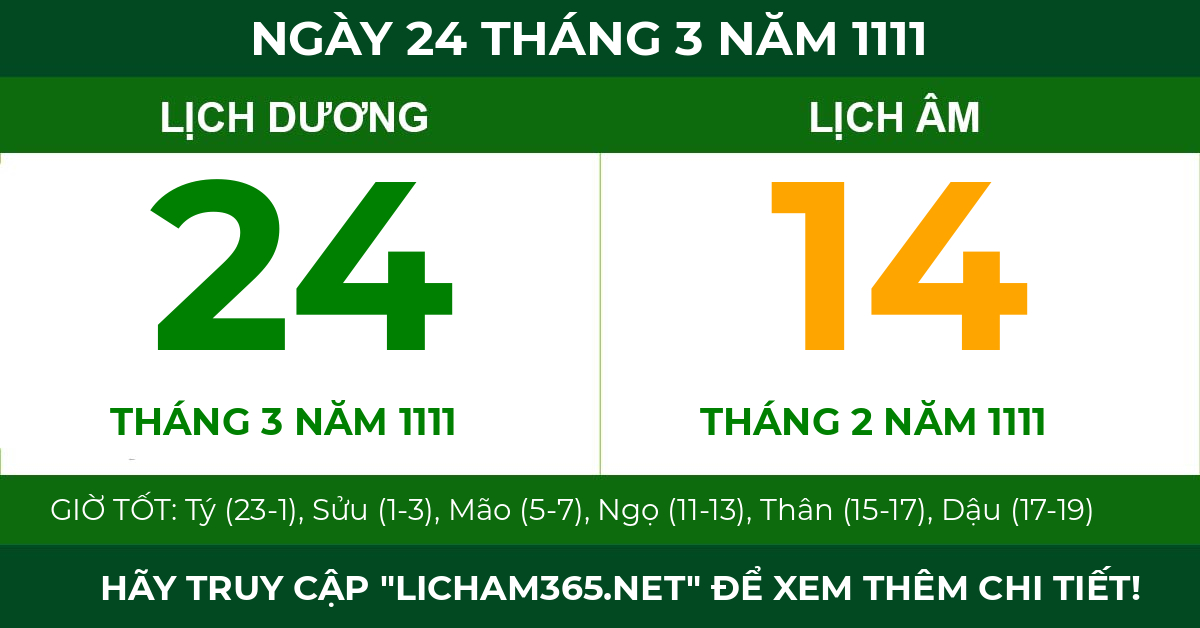 lịch âm ngày 24 tháng 3 năm 1111