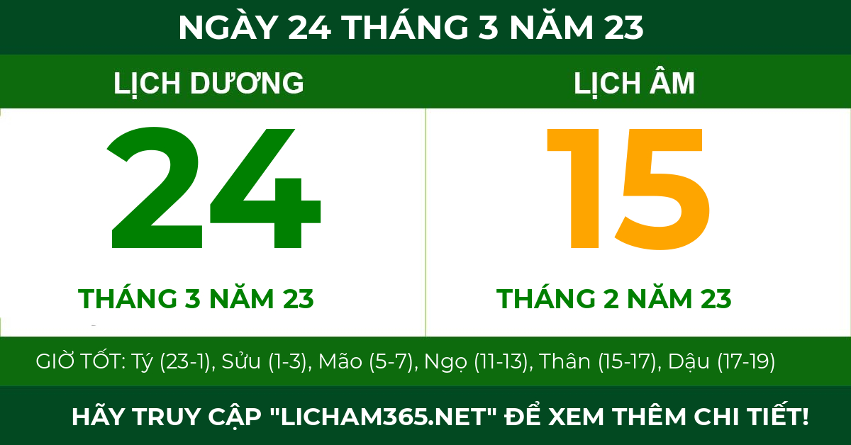 lịch âm ngày 24 tháng 3 năm 23