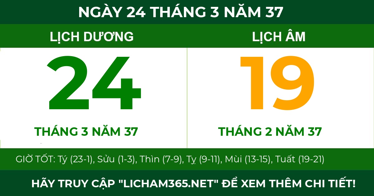 lịch âm ngày 24 tháng 3 năm 37