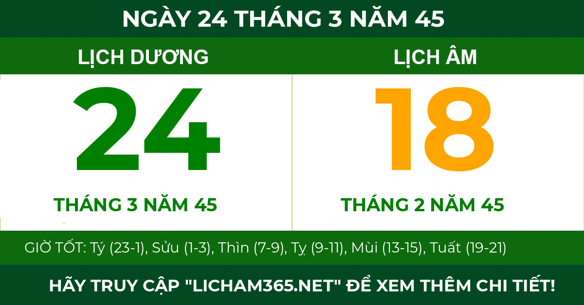 lịch âm ngày 24 tháng 3 năm 45