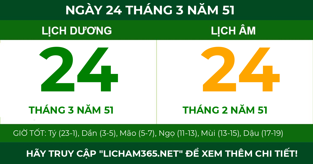 lịch âm ngày 24 tháng 3 năm 51