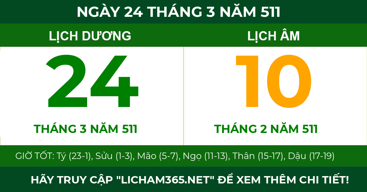lịch âm ngày 24 tháng 3 năm 511
