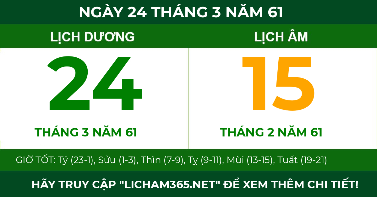lịch âm ngày 24 tháng 3 năm 61