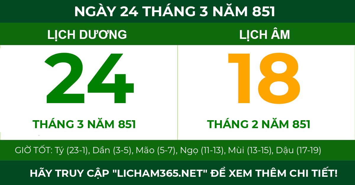 lịch âm ngày 24 tháng 3 năm 851