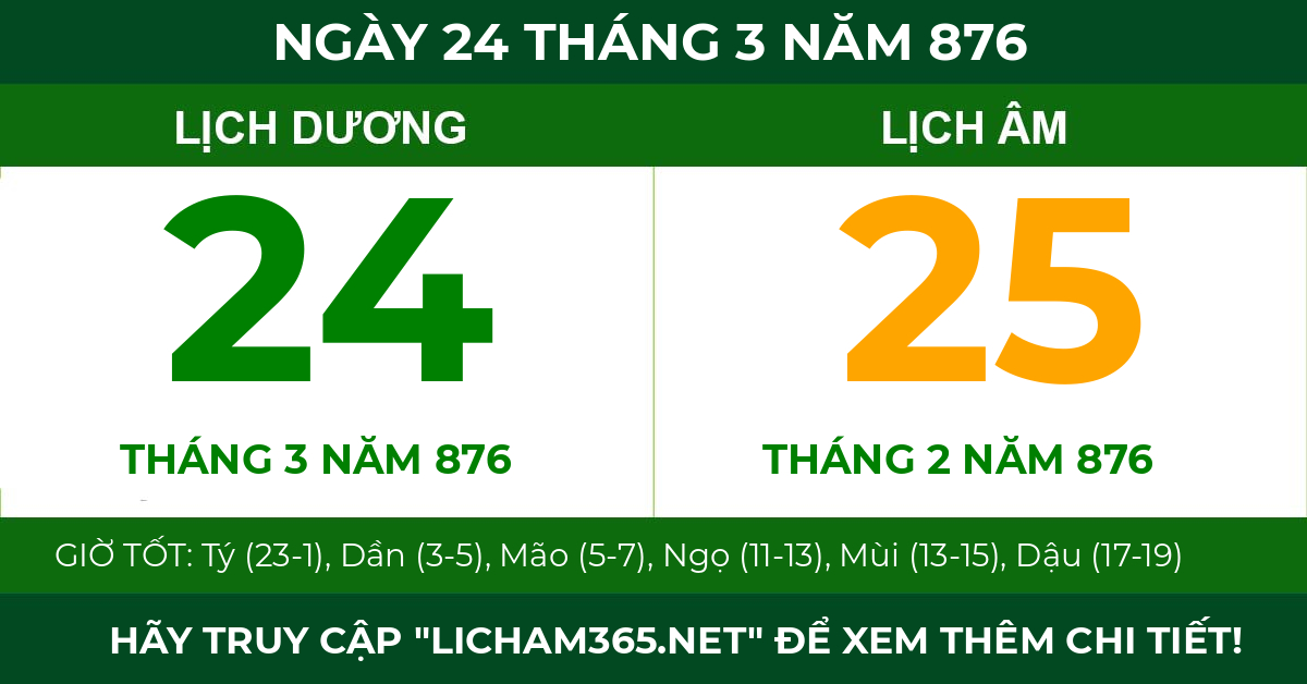 lịch âm ngày 24 tháng 3 năm 876