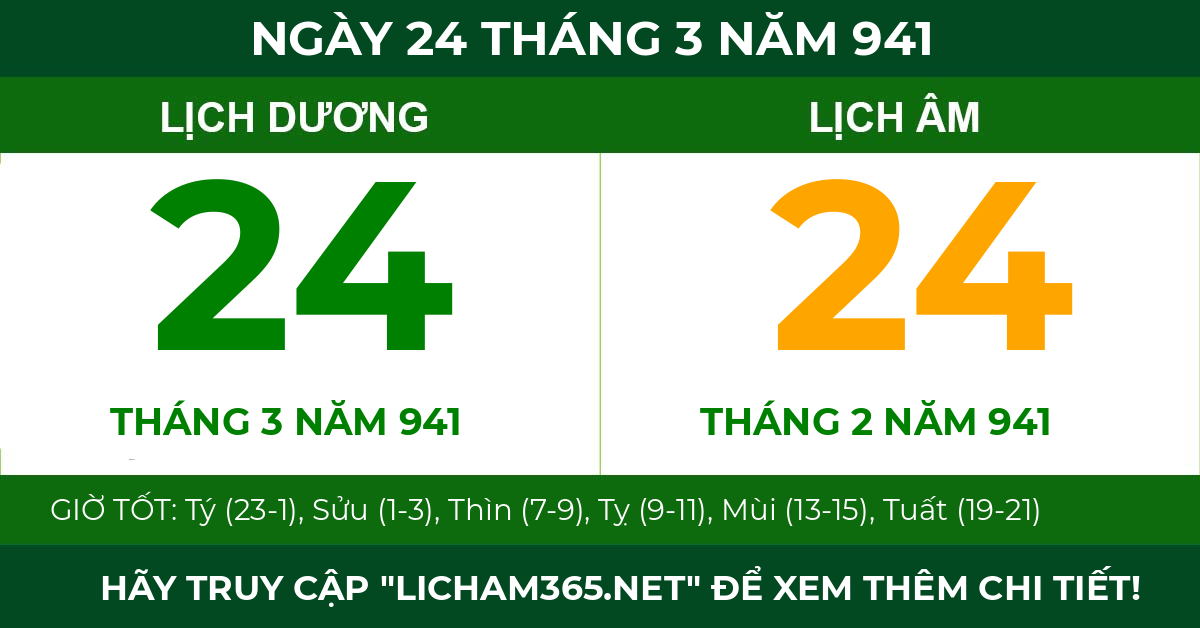 lịch âm ngày 24 tháng 3 năm 941