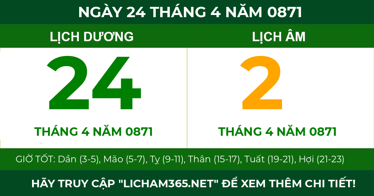 lịch âm ngày 24 tháng 4 năm 0871