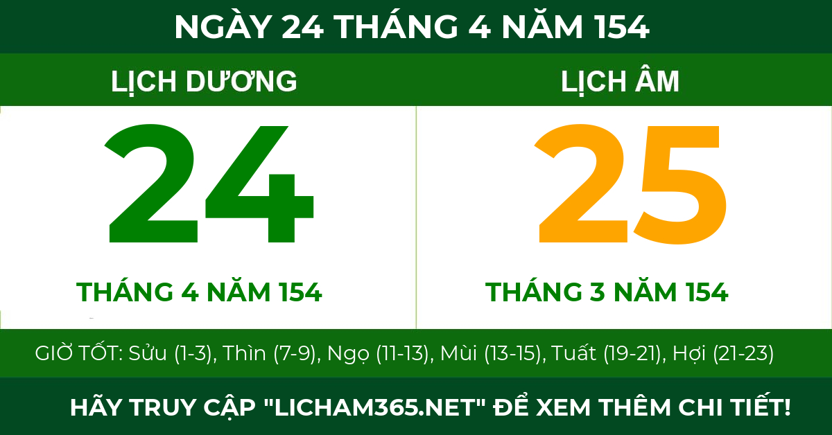 lịch âm ngày 24 tháng 4 năm 154