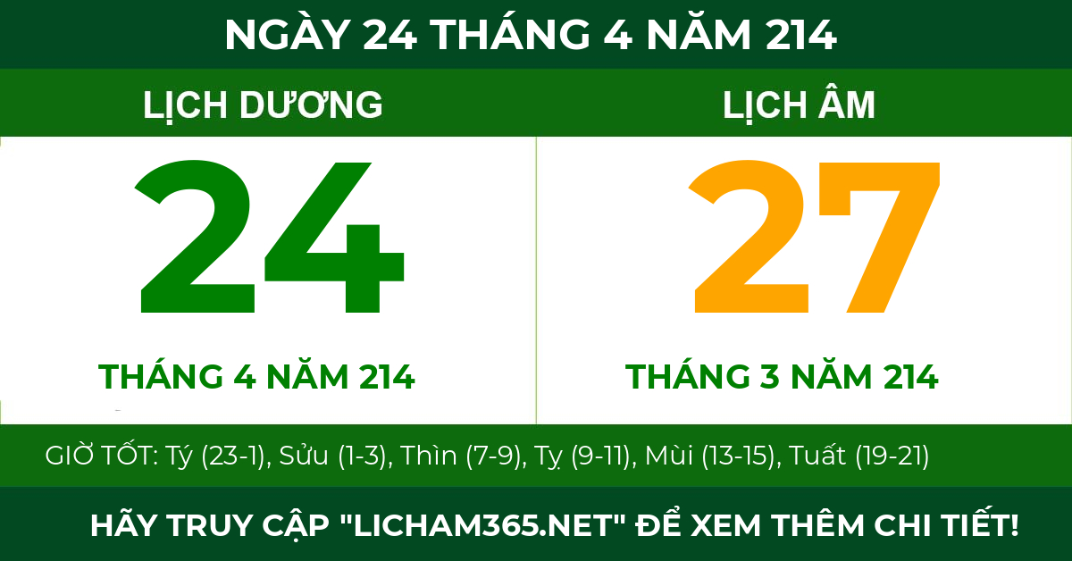 lịch âm ngày 24 tháng 4 năm 214