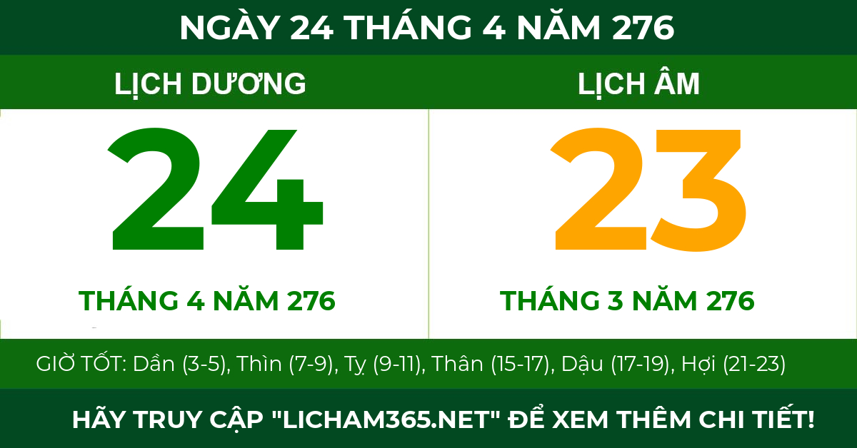 lịch âm ngày 24 tháng 4 năm 276