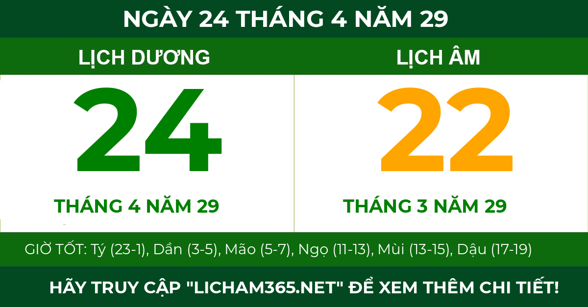 lịch âm ngày 24 tháng 4 năm 29