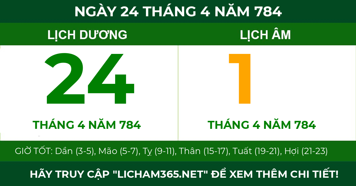lịch âm ngày 24 tháng 4 năm 784