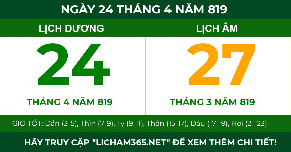 lịch âm ngày 24 tháng 4 năm 819