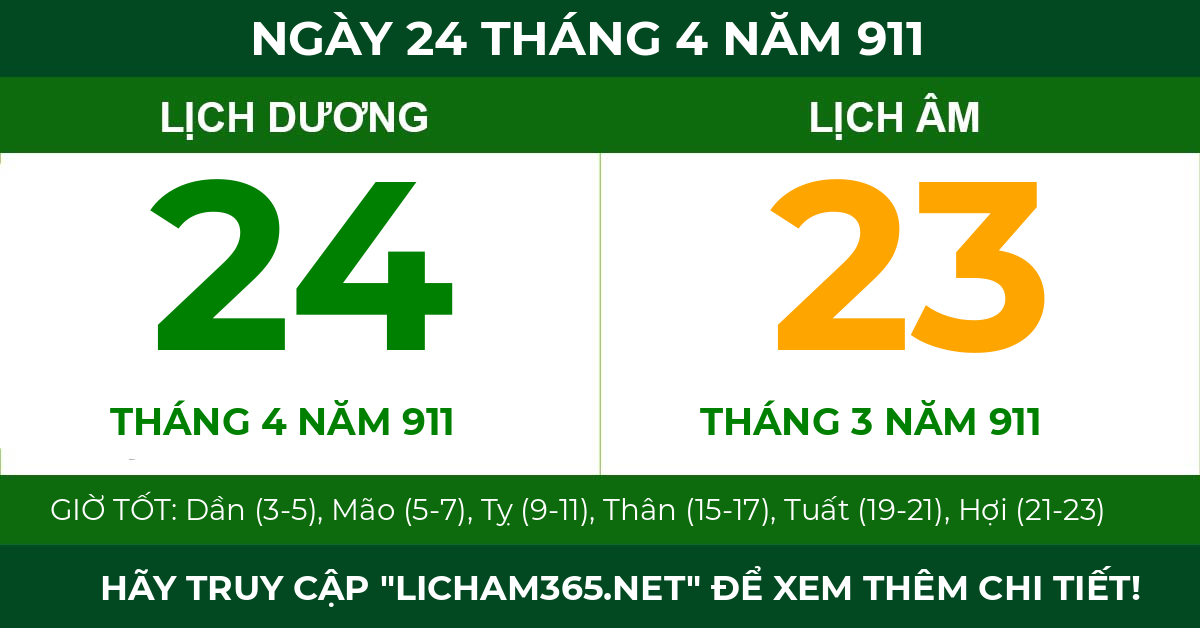 lịch âm ngày 24 tháng 4 năm 911
