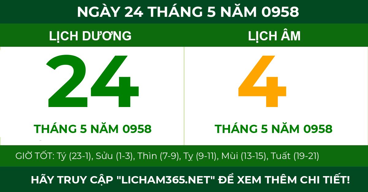 lịch âm ngày 24 tháng 5 năm 0958