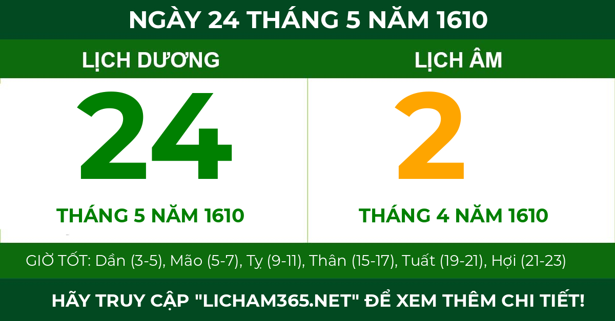 lịch âm ngày 24 tháng 5 năm 1610