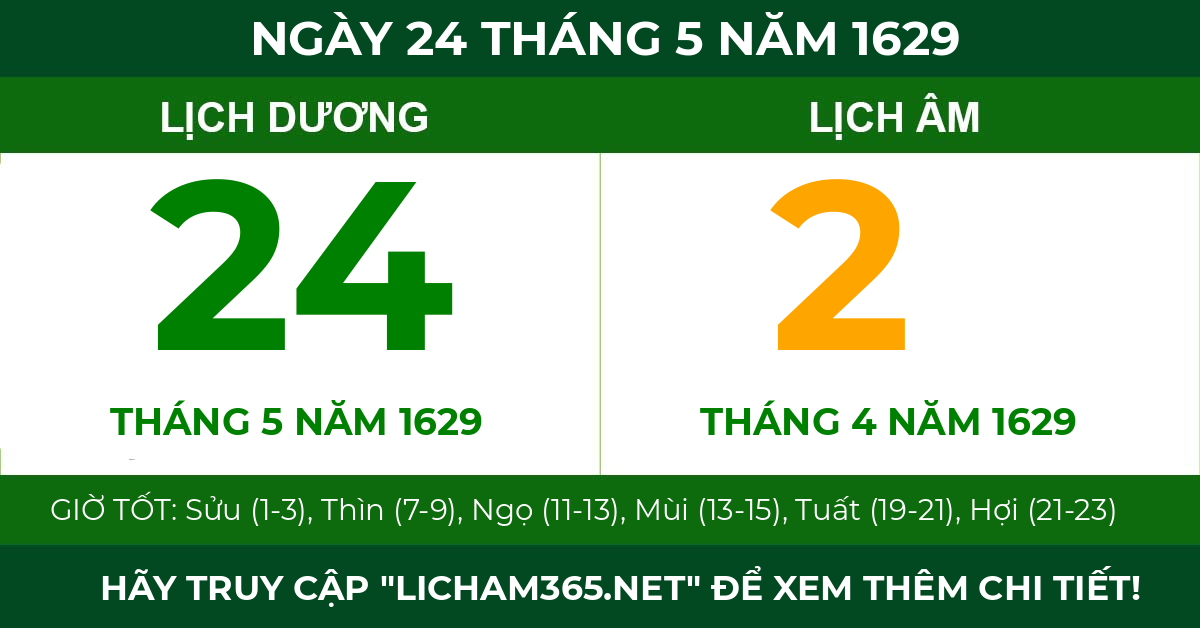 lịch âm ngày 24 tháng 5 năm 1629
