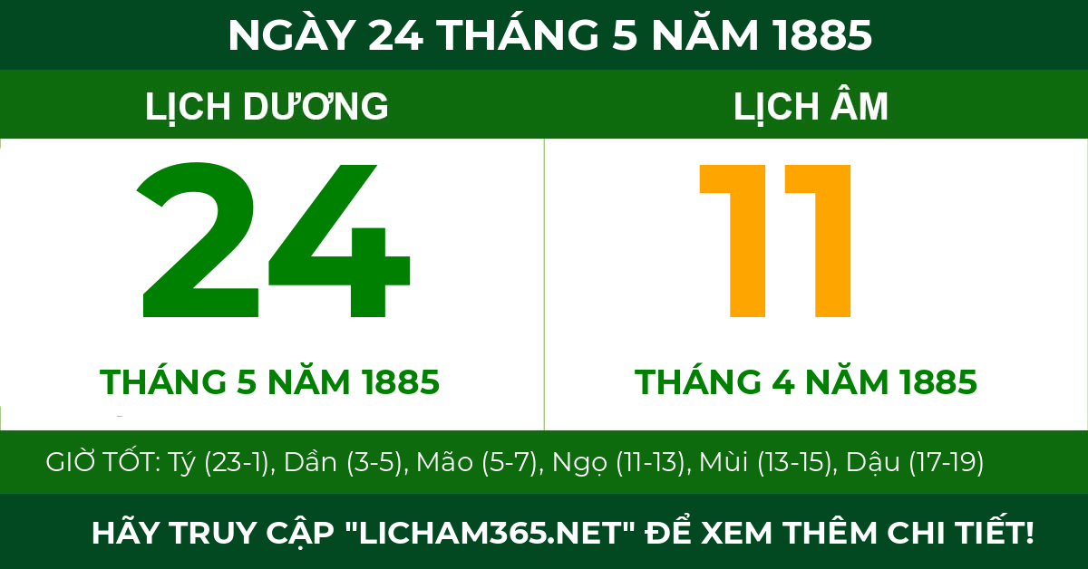 lịch âm ngày 24 tháng 5 năm 1885