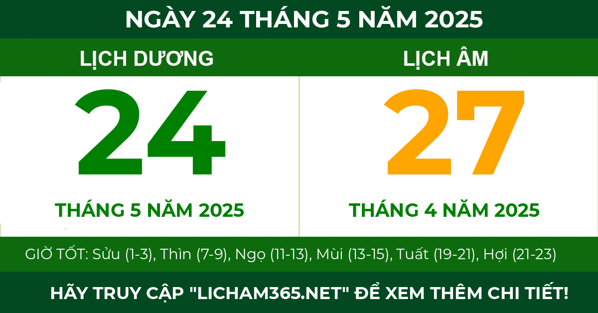 lịch âm ngày 24 tháng 5 năm 2025