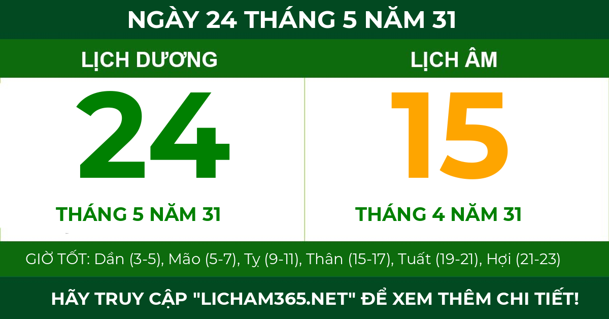lịch âm ngày 24 tháng 5 năm 31