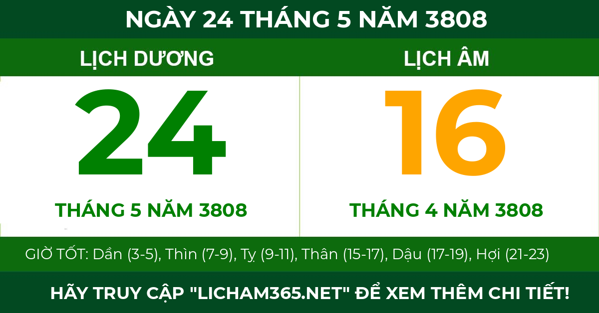 lịch âm ngày 24 tháng 5 năm 3808