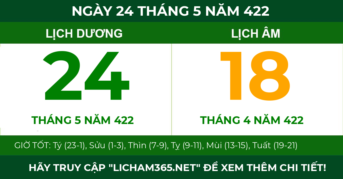 lịch âm ngày 24 tháng 5 năm 422